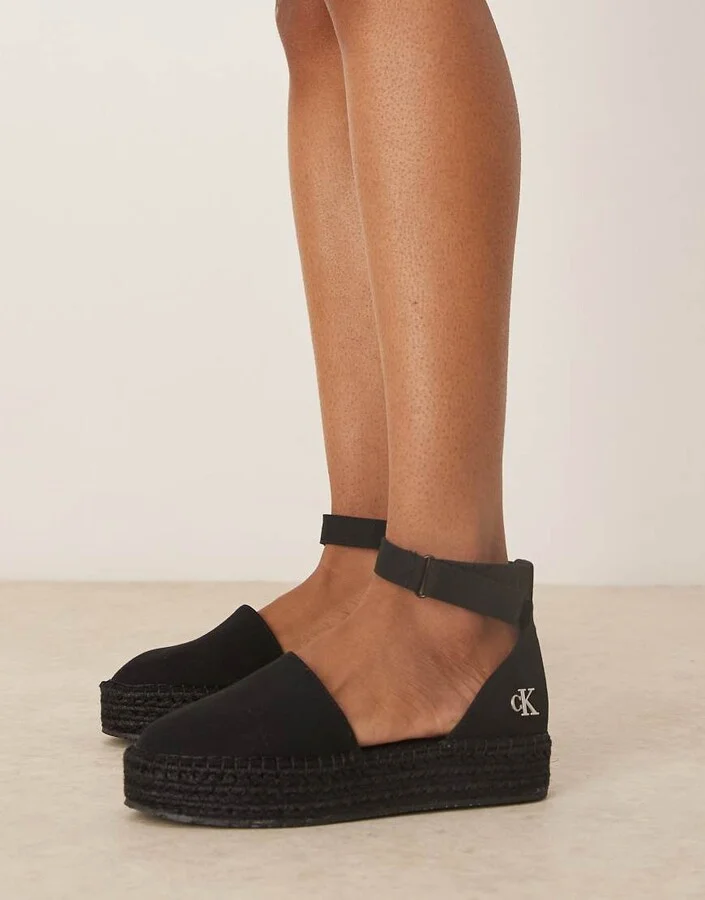 Calvin Klein Jeans espadrille flatform sandals in black - Image 2
