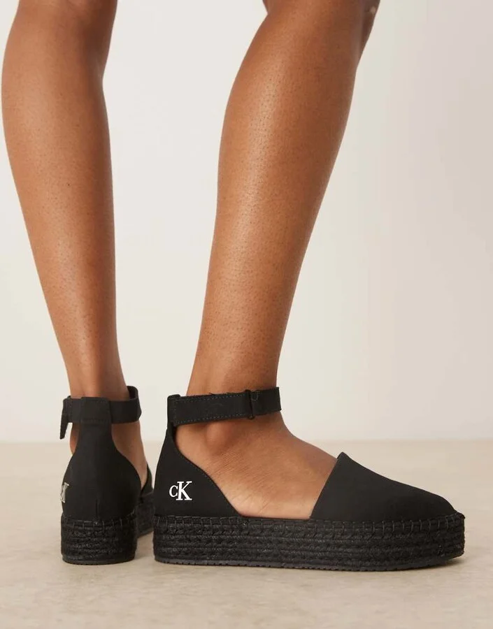 Calvin Klein Jeans espadrille flatform sandals in black - Image 3