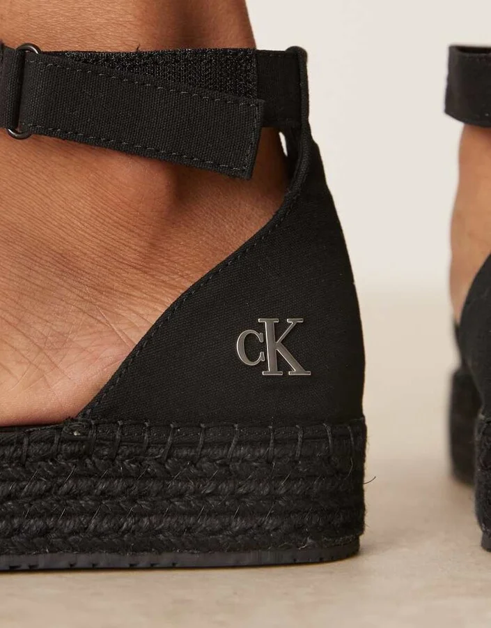 Calvin Klein Jeans espadrille flatform sandals in black - Image 4