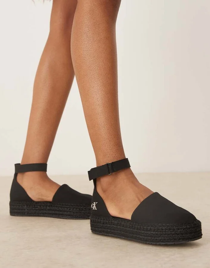 Calvin Klein Jeans espadrille flatform sandals in black