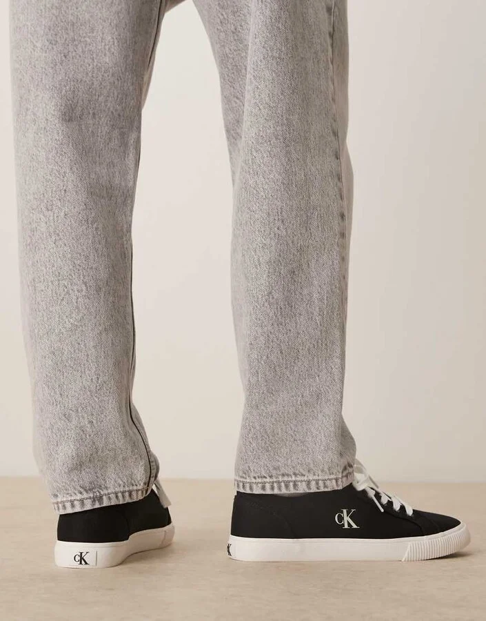 Calvin Klein Jeans essential vulcanized canvas sneakers in black and white - Image 2