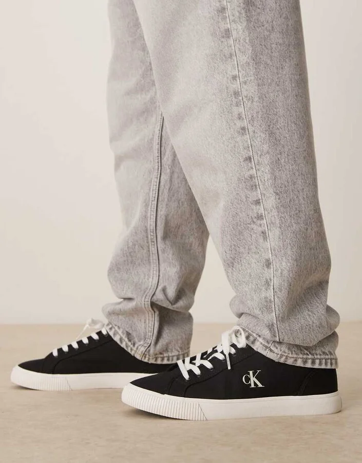 Calvin Klein Jeans essential vulcanized canvas sneakers in black and white - Image 4