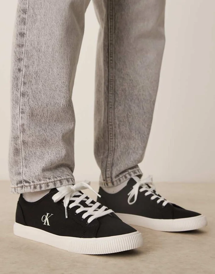 Calvin Klein Jeans essential vulcanized canvas sneakers in black and white