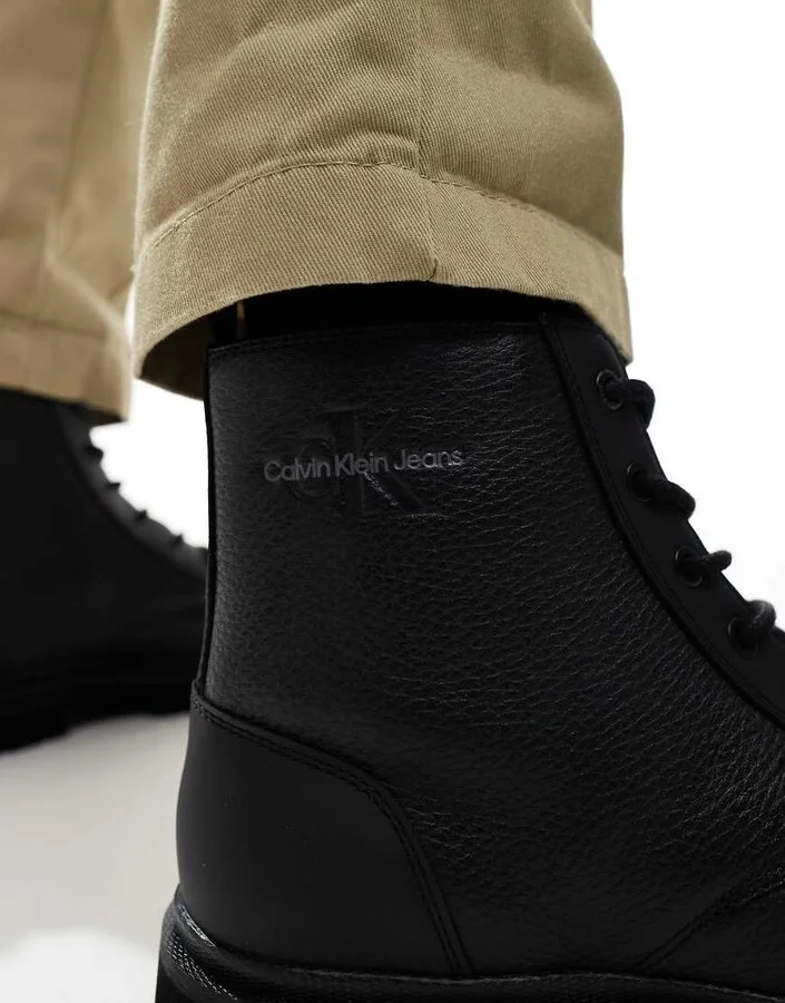Calvin Klein Jeans Eva mid lace up boots in black - Image 4