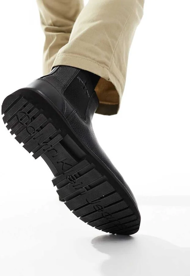 Calvin Klein Jeans Eva mid leather chelsea boots in black - Image 3