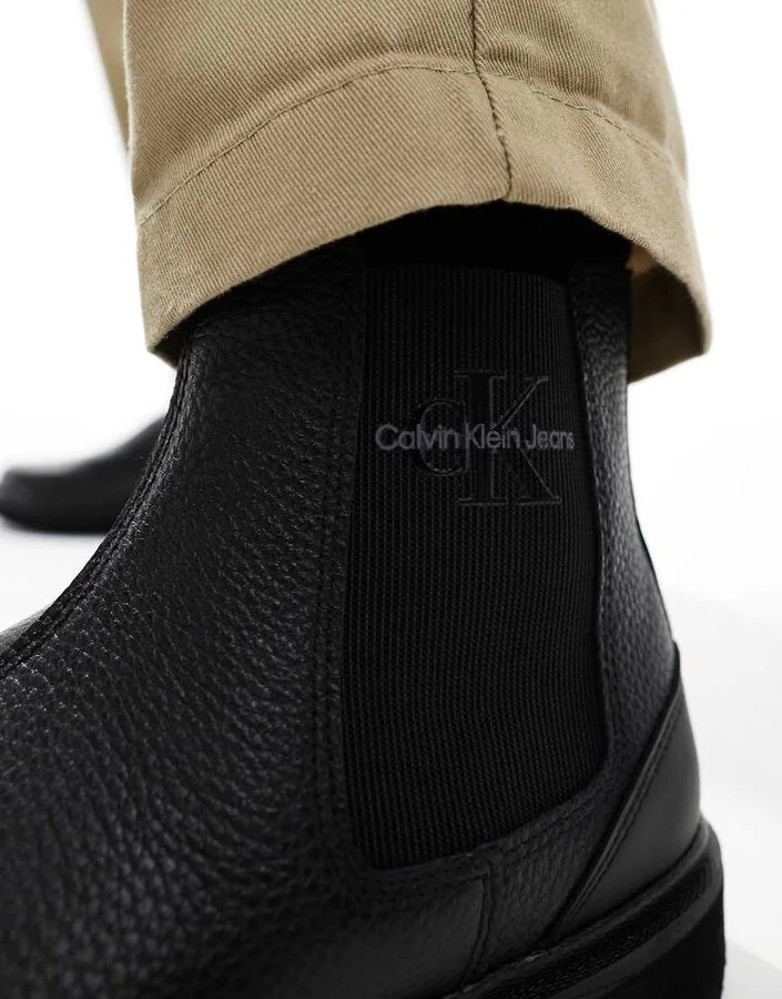Calvin Klein Jeans Eva mid leather chelsea boots in black - Image 4