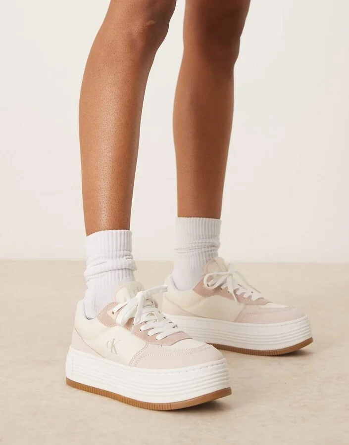 Calvin Klein Jeans flatform sneakers in off-white with gum sole