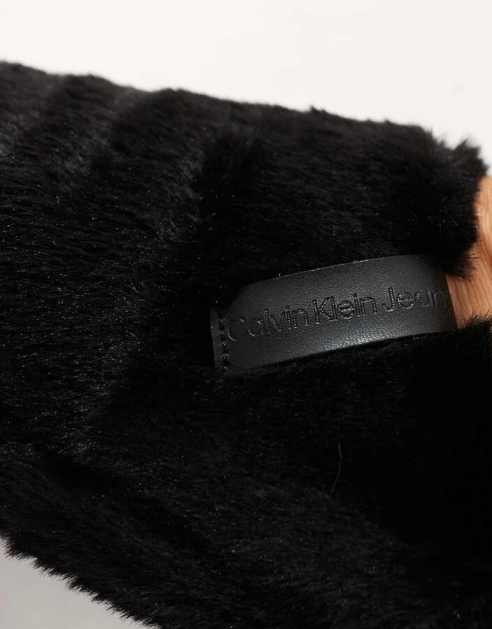 Calvin Klein Jeans fur mule slippers in black - Image 3