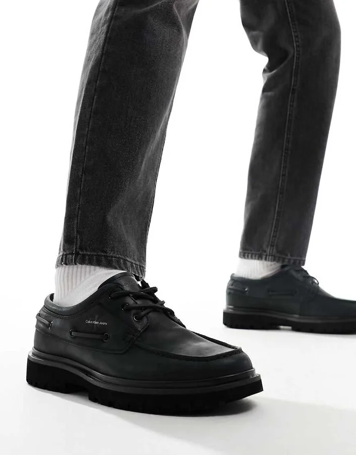 Calvin Klein Jeans hybrid slip on boat shoes in black - Image 4