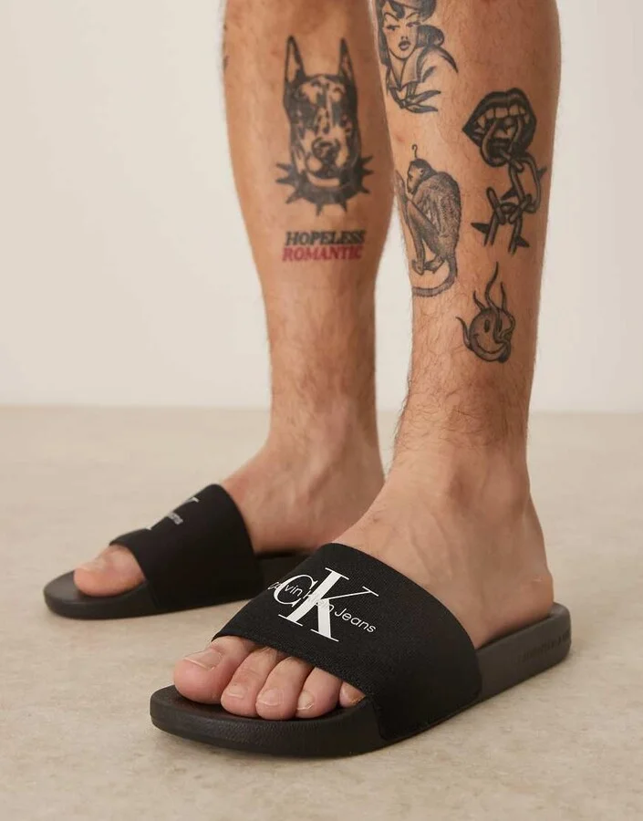 Calvin Klein Jeans large logo slides in black - Image 3