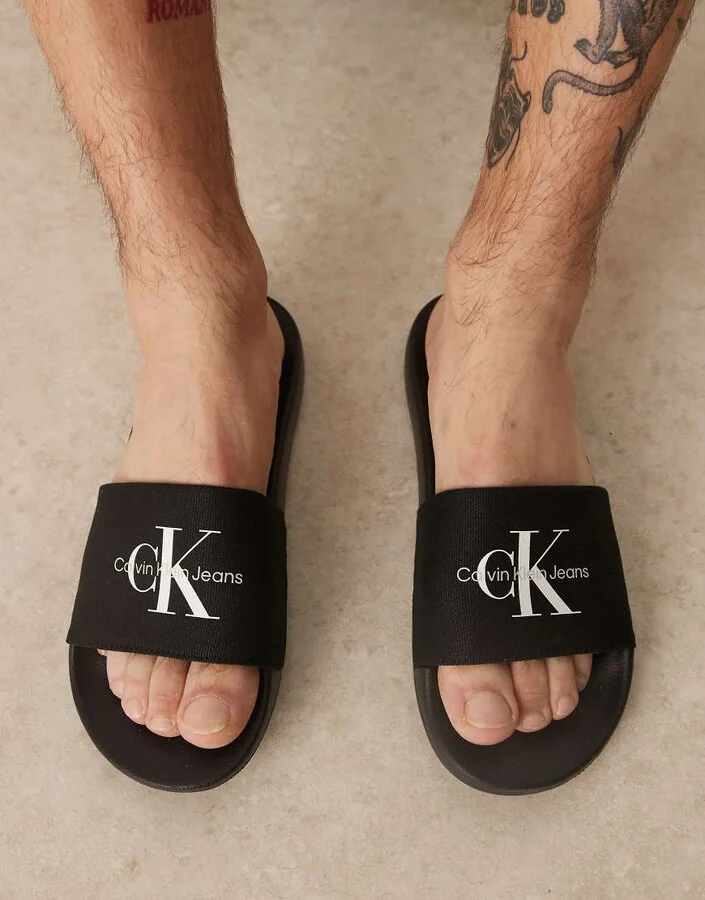 Calvin Klein Jeans large logo slides in black