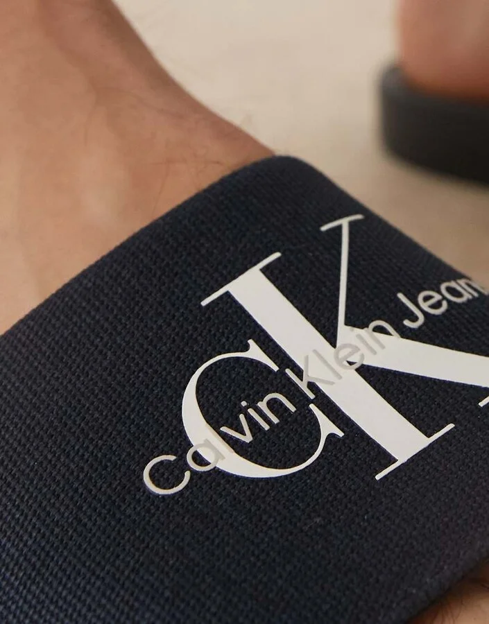 Calvin Klein Jeans large logo slides in navy - Image 2