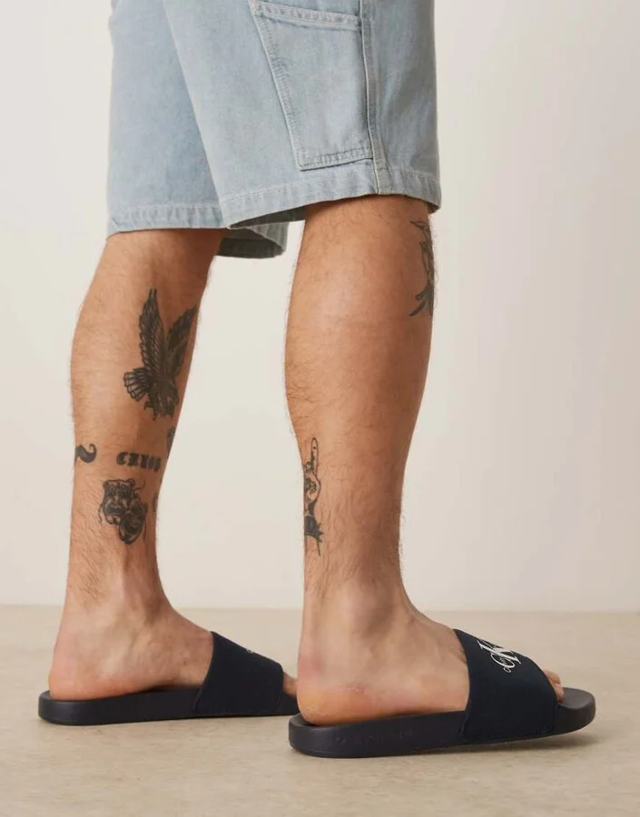 Calvin Klein Jeans large logo slides in navy - Image 3