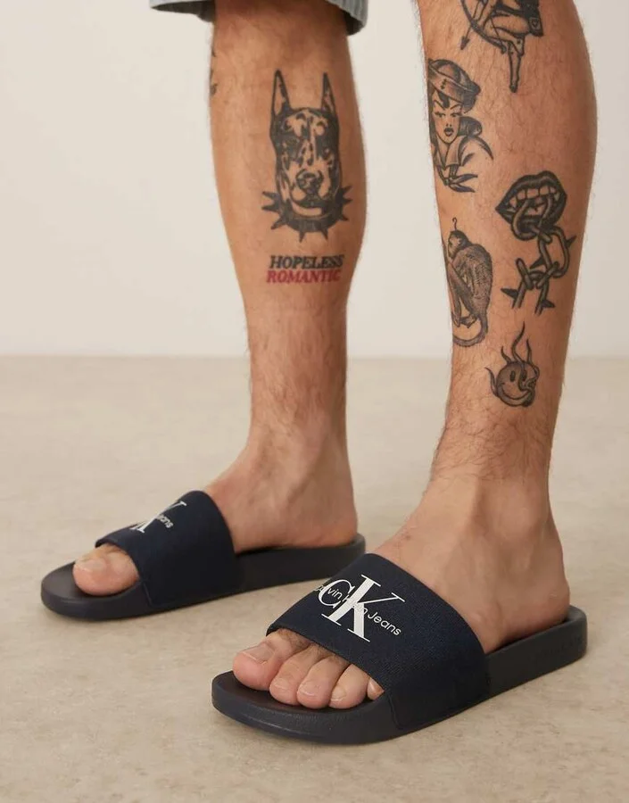 Calvin Klein Jeans large logo slides in navy - Image 4
