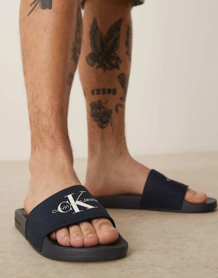 Calvin Klein Jeans large logo slides in navy