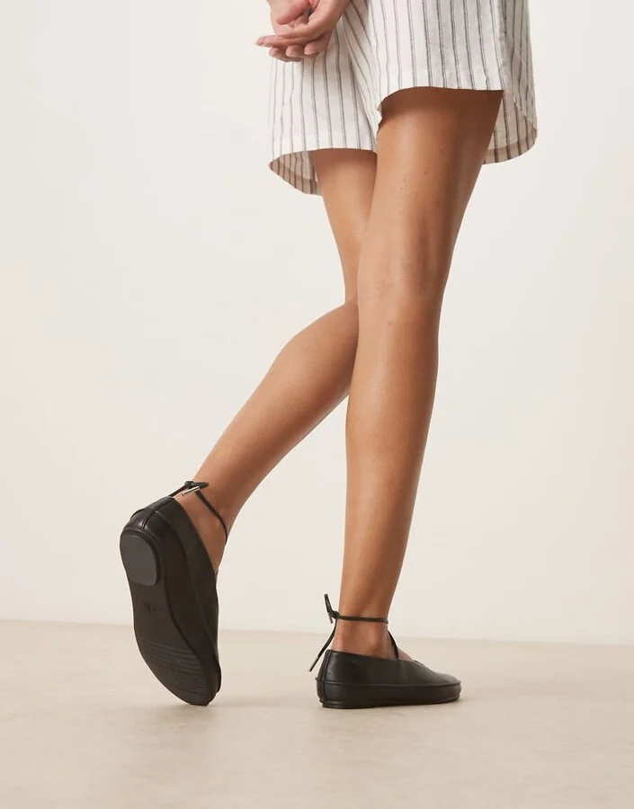 Calvin Klein Jeans leather tie ballet flats in black - Image 3