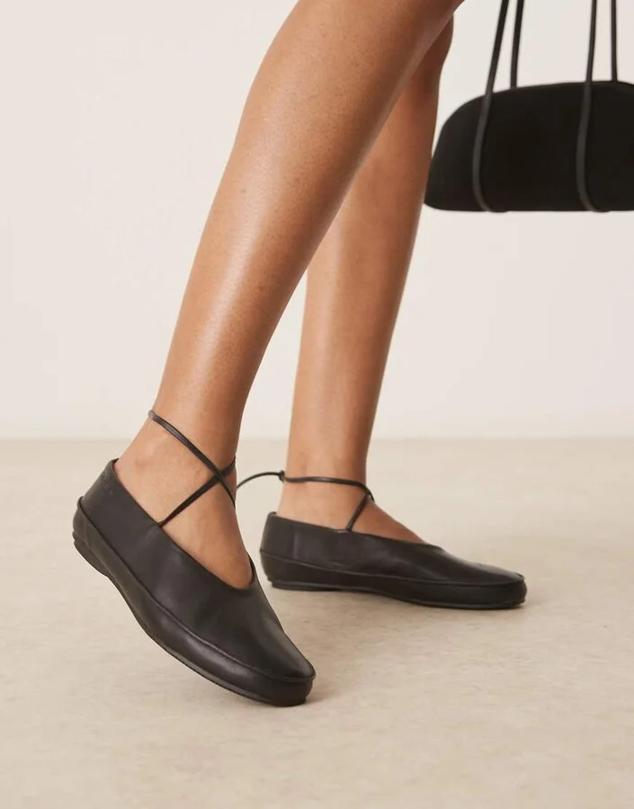 Calvin Klein Jeans leather tie ballet flats in black