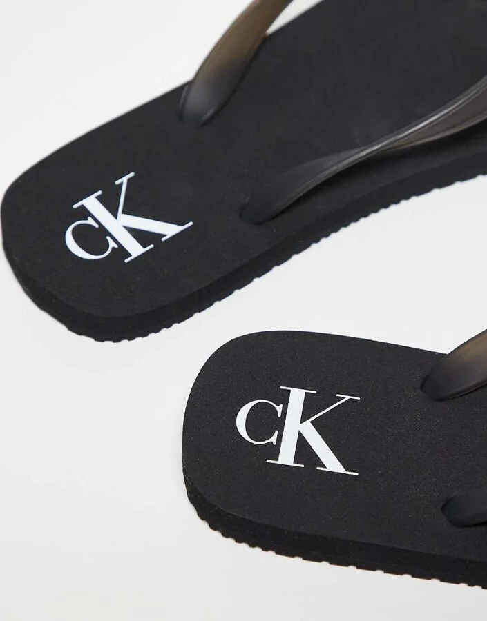 Calvin Klein Jeans logo flip flops in black - Image 2