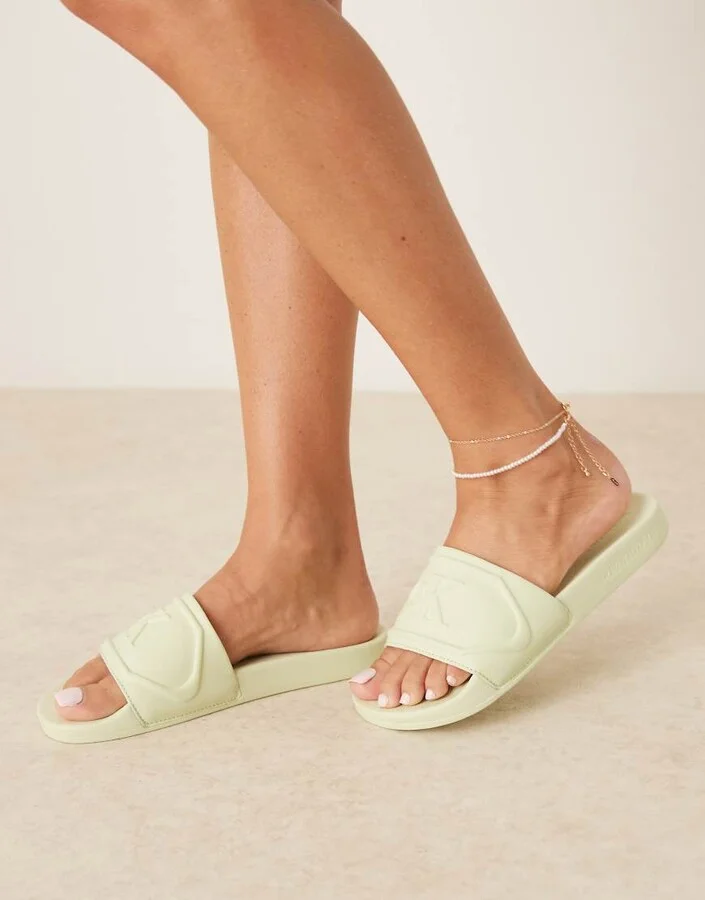 Calvin Klein Jeans logo puff slides in pastel green - Image 4