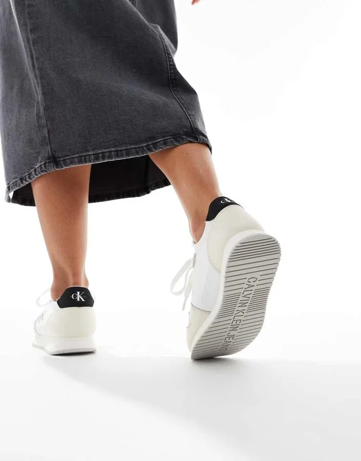Calvin Klein Jeans logo runner sneakers in white & black - Image 2