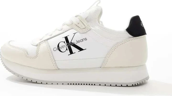 Calvin Klein Jeans logo runner sneakers in white & black - Image 4