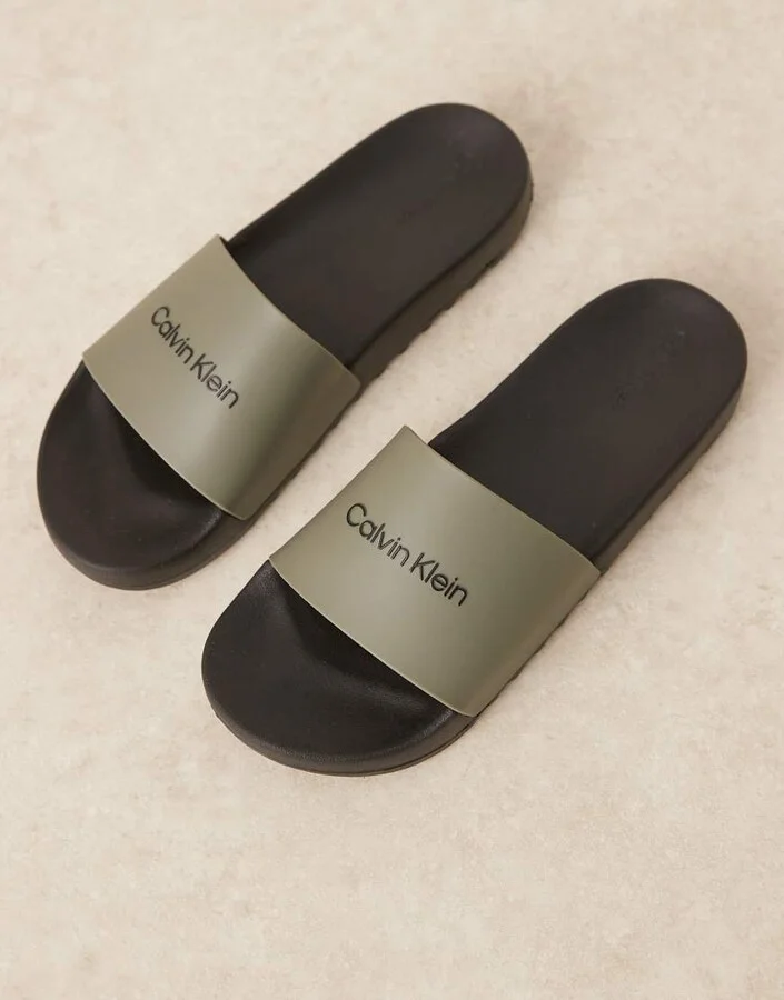 Calvin Klein Jeans logo slides in olive and black - Image 3
