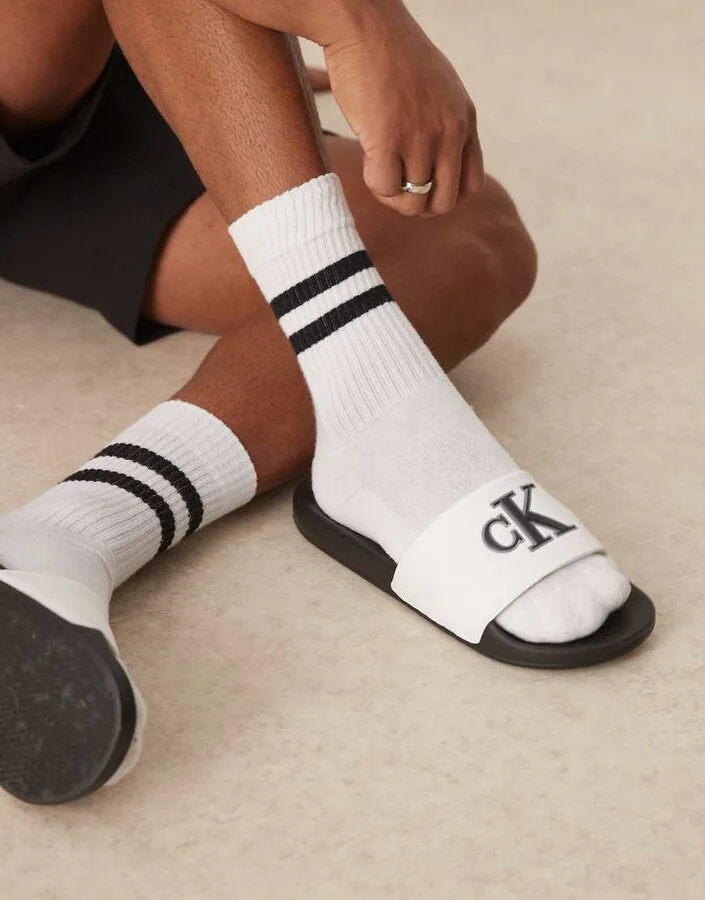 Calvin Klein Jeans logo slides in white and black