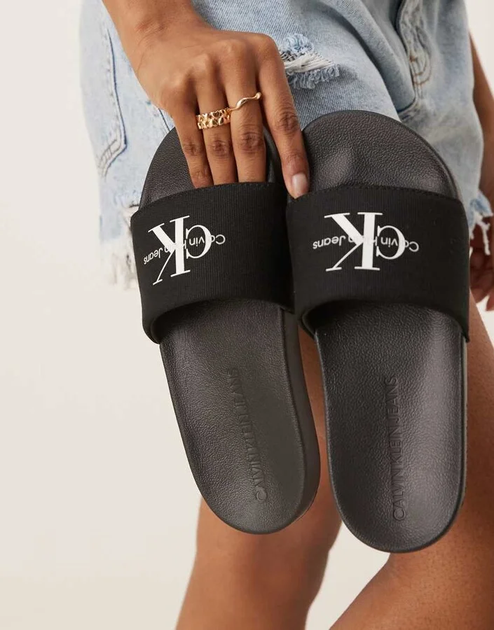 Calvin Klein Jeans monogram slides in black - Image 2