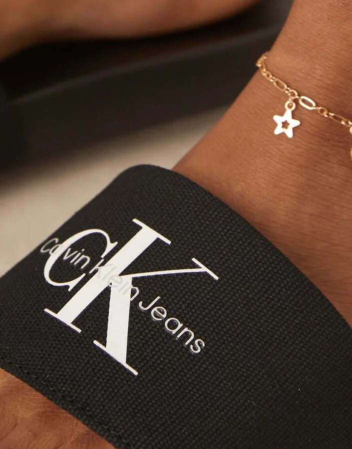 Calvin Klein Jeans monogram slides in black - Image 4