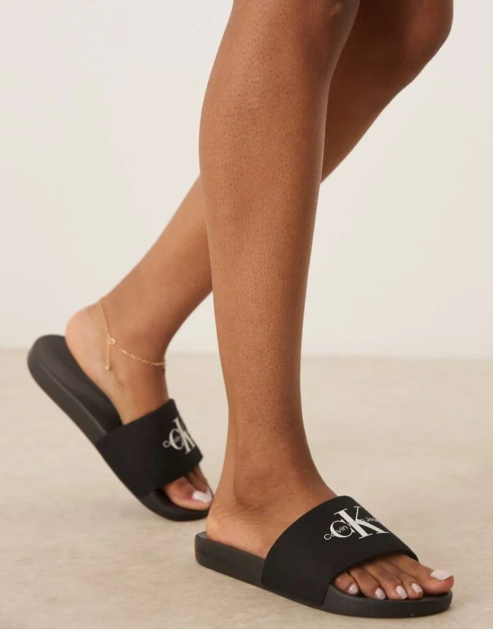 Calvin Klein Jeans monogram slides in black