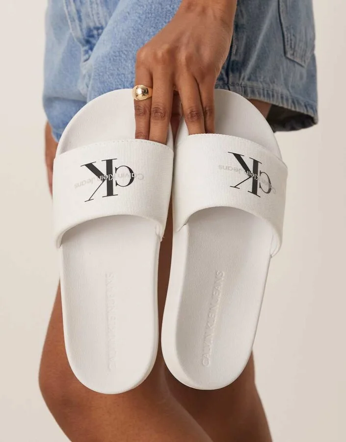 Calvin Klein Jeans monogram slides in white and black - Image 4