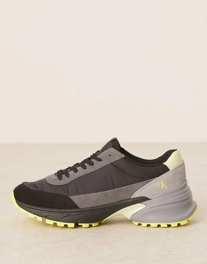 Calvin Klein Jeans nylon hike runner sneakers in black and lime - Image 2