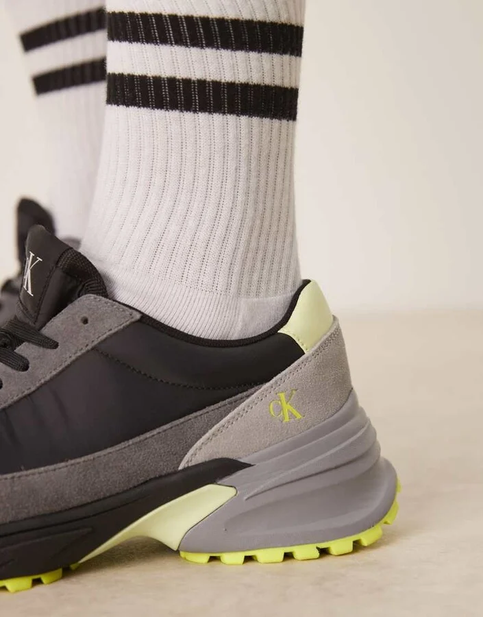 Calvin Klein Jeans nylon hike runner sneakers in black and lime - Image 3