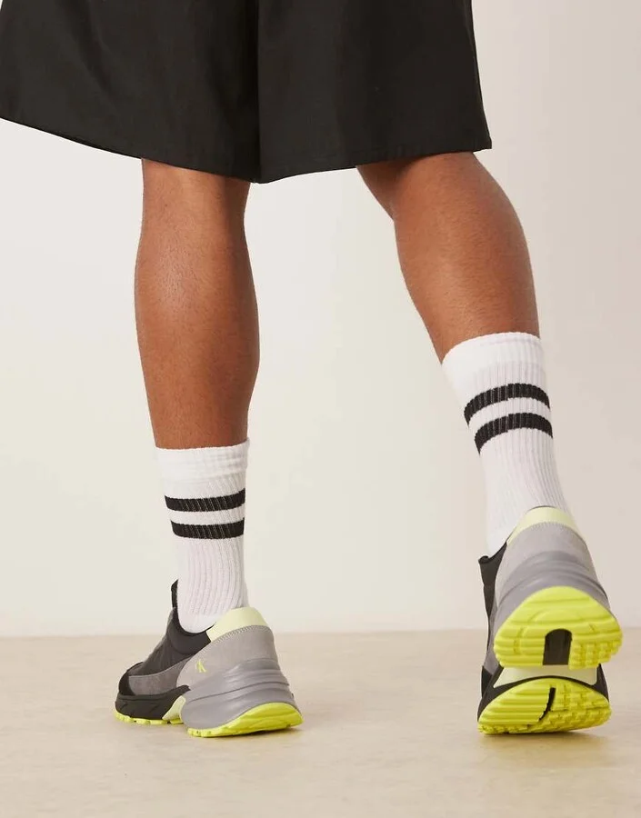 Calvin Klein Jeans nylon hike runner sneakers in black and lime - Image 4