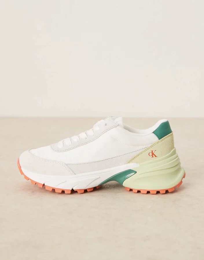 Calvin Klein Jeans nylon hike runner sneakers in white and green - Image 2