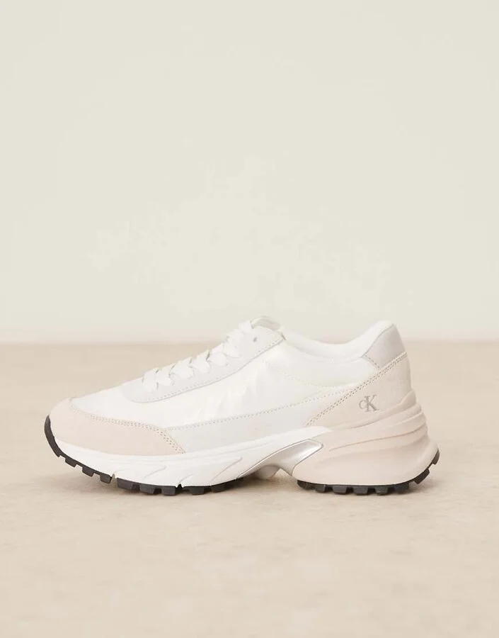 Calvin Klein Jeans nylon hike runner sneakers in white and silver - Image 2