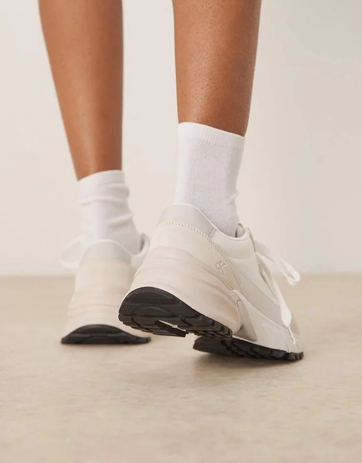 Calvin Klein Jeans nylon hike runner sneakers in white and silver - Image 4