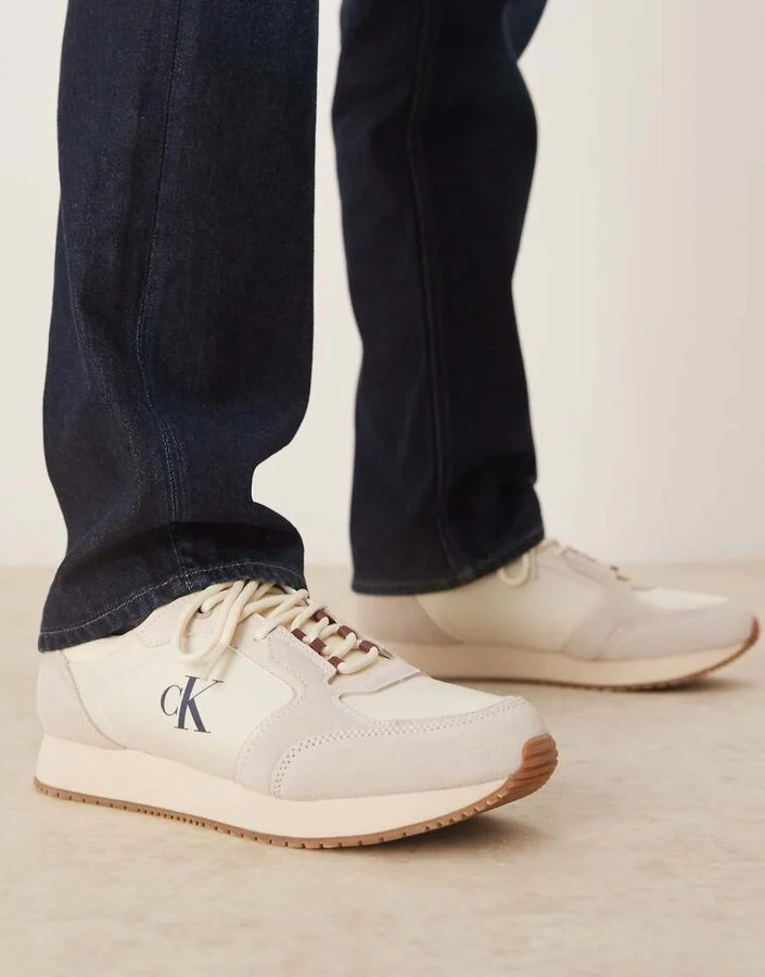 Calvin Klein Jeans running sneakers in beige with gum sole