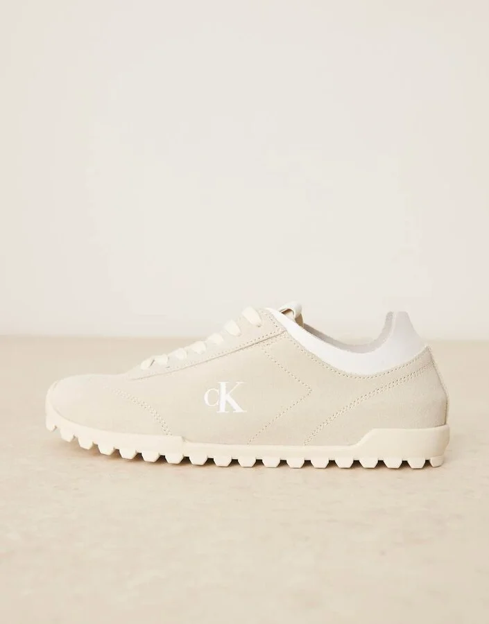 Calvin Klein Jeans suede low profile runner sneakers in beige - Image 2