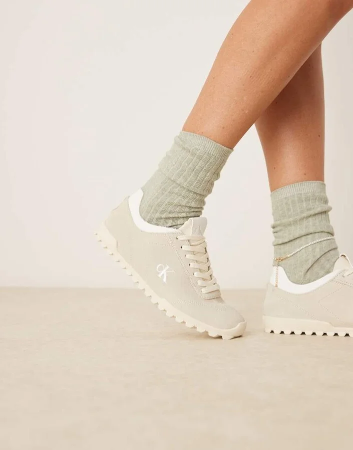 Calvin Klein Jeans suede low profile runner sneakers in beige - Image 3