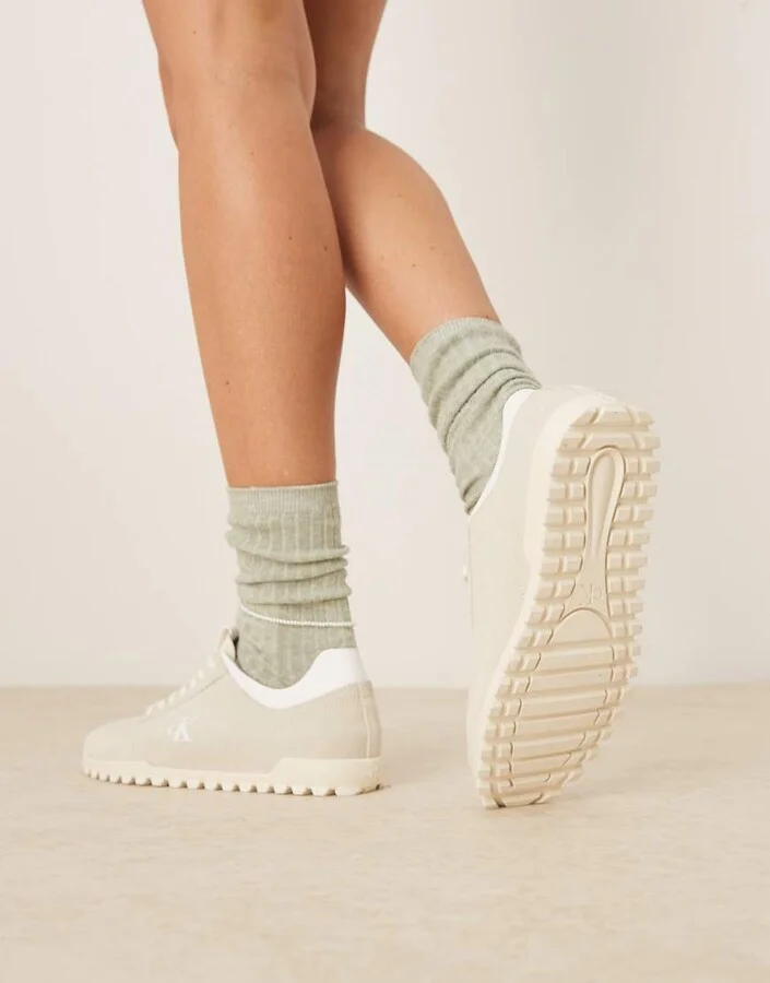 Calvin Klein Jeans suede low profile runner sneakers in beige - Image 4