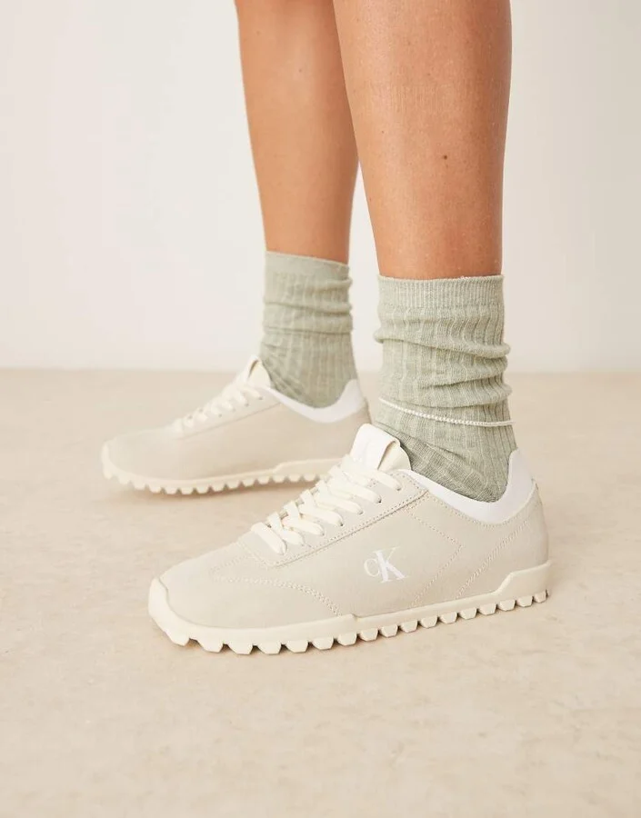 Calvin Klein Jeans suede low profile runner sneakers in beige
