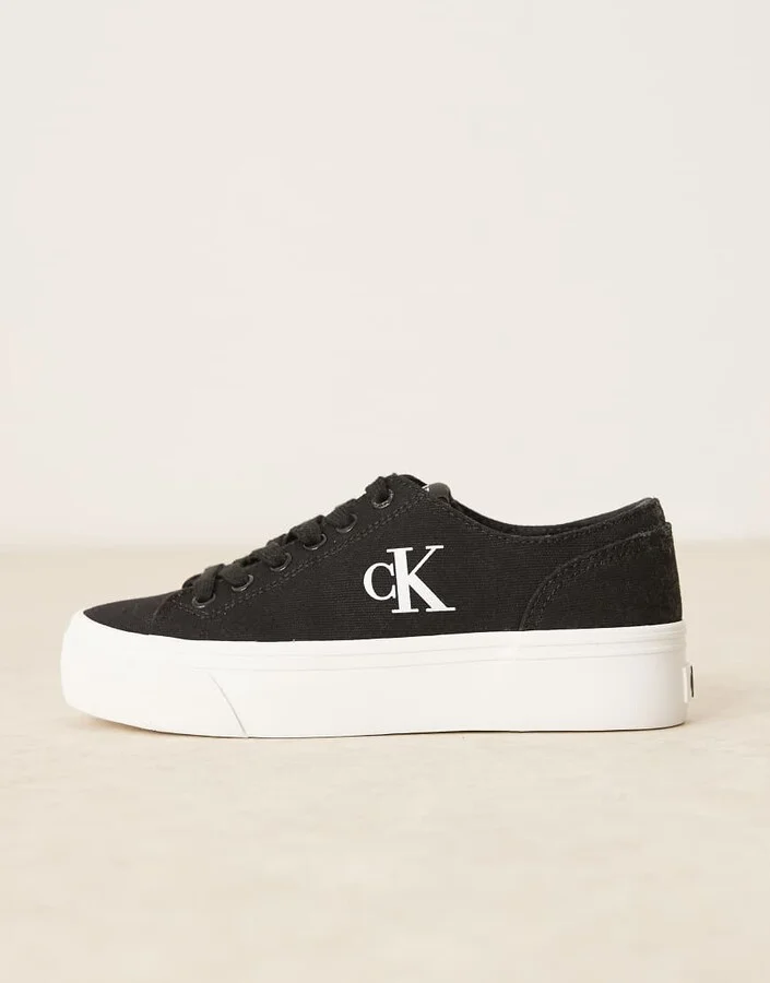 Calvin Klein Jeans vulc flatform canvas sneakers in black - Image 2
