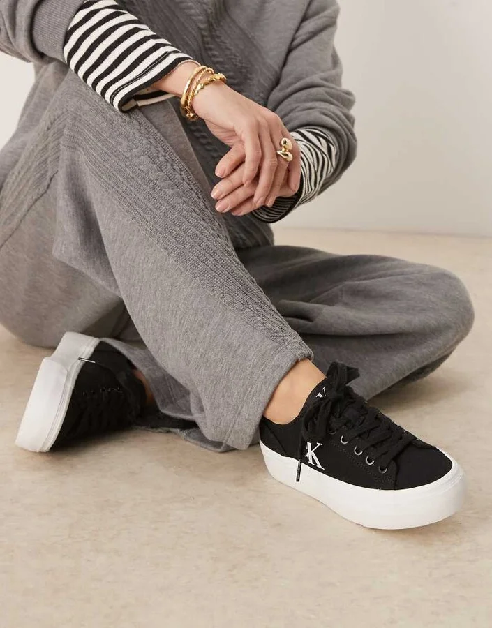 Calvin Klein Jeans vulc flatform canvas sneakers in black - Image 3