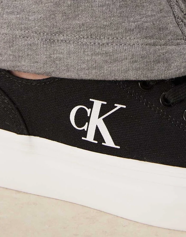 Calvin Klein Jeans vulc flatform canvas sneakers in black - Image 4