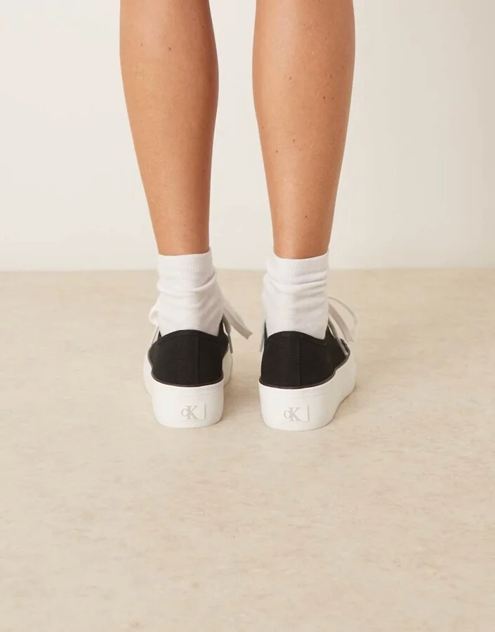 Calvin Klein Jeans vulc flatform canvas sneakers in black - Image 3