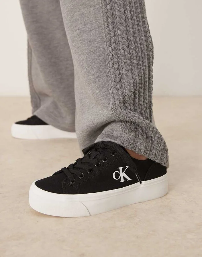 Calvin Klein Jeans vulc flatform canvas sneakers in black