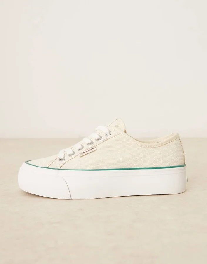 Calvin Klein Jeans vulc flatform canvas sneakers in off white - Image 2