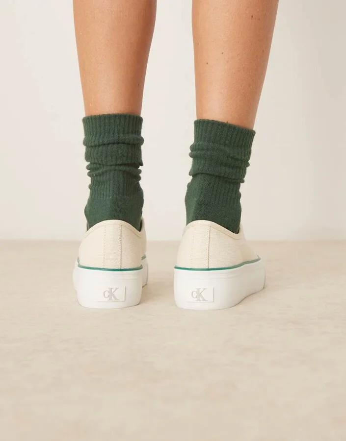 Calvin Klein Jeans vulc flatform canvas sneakers in off white - Image 3