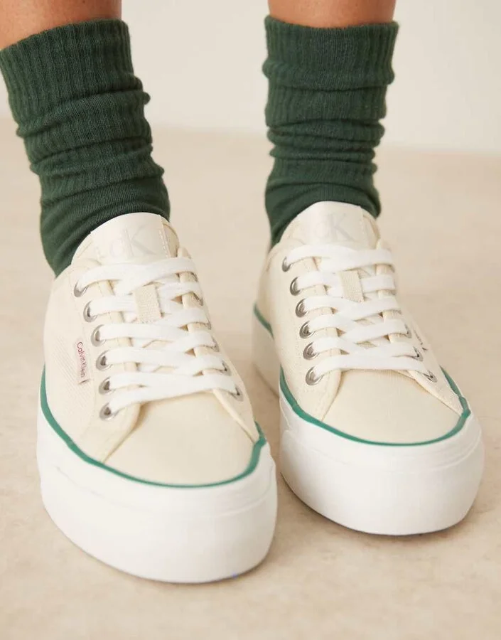 Calvin Klein Jeans vulc flatform canvas sneakers in off white - Image 4